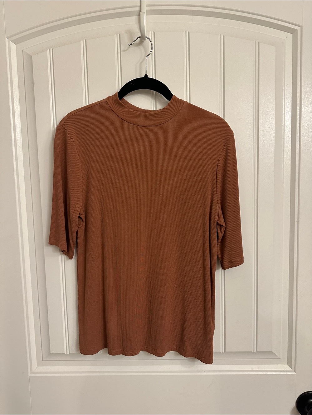 Rust Brown Short Sleeve Mock Neck Top